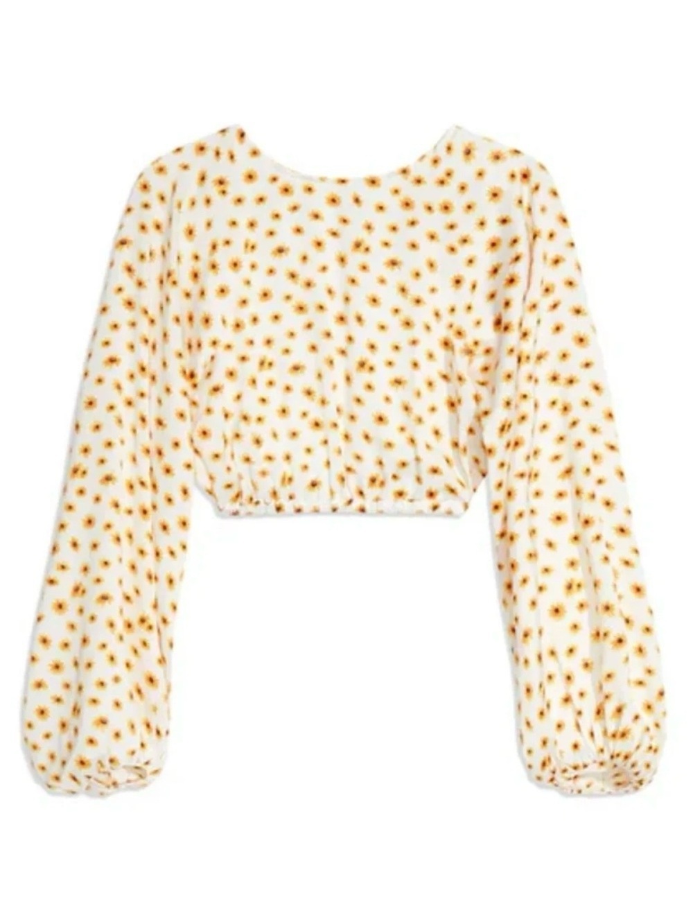 NWT Open Back Balloon Sleeve Silky Sunflower Crop Top